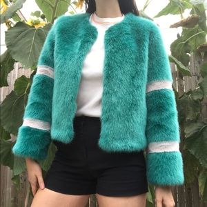 Anthropology Teal Faux Fur Jacket Medium Molliolli